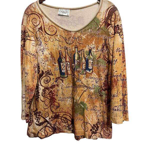Cactus Bay Tops - Cactus Bay Wine Shirt Size XL Rhinestones All Over Graphic Made in USA Artsy